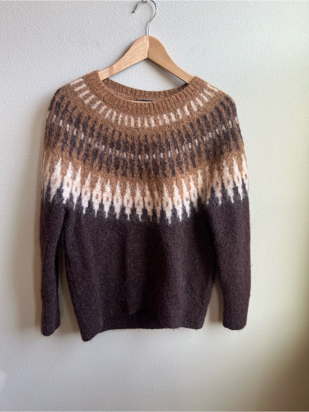Banana Republic Fair Isle Alpaca Blend Burnt Umber Crewneck Sweater • M • EUC - Picture 3 of 8